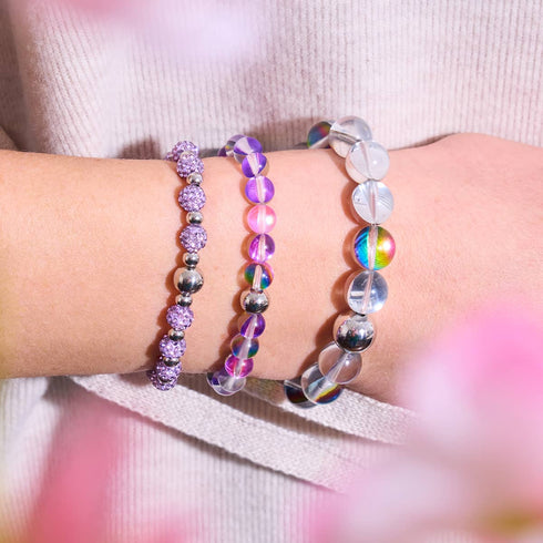 Bracelet de déclaration en verre galaxie en argent sterling 925 avec arc-en-ciel